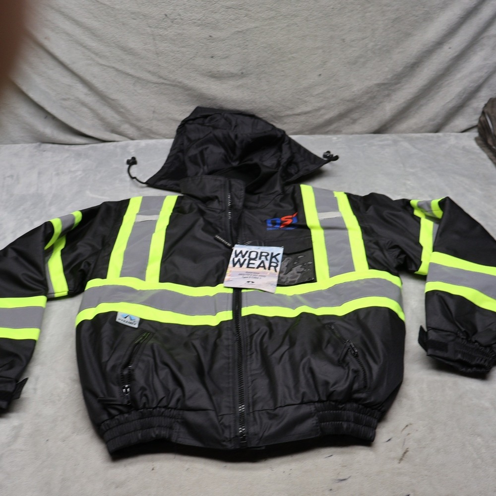 Pyramex Jacket Mens Small Black Bomber Waterproof Hi-Vis Reflective LOGO NEW